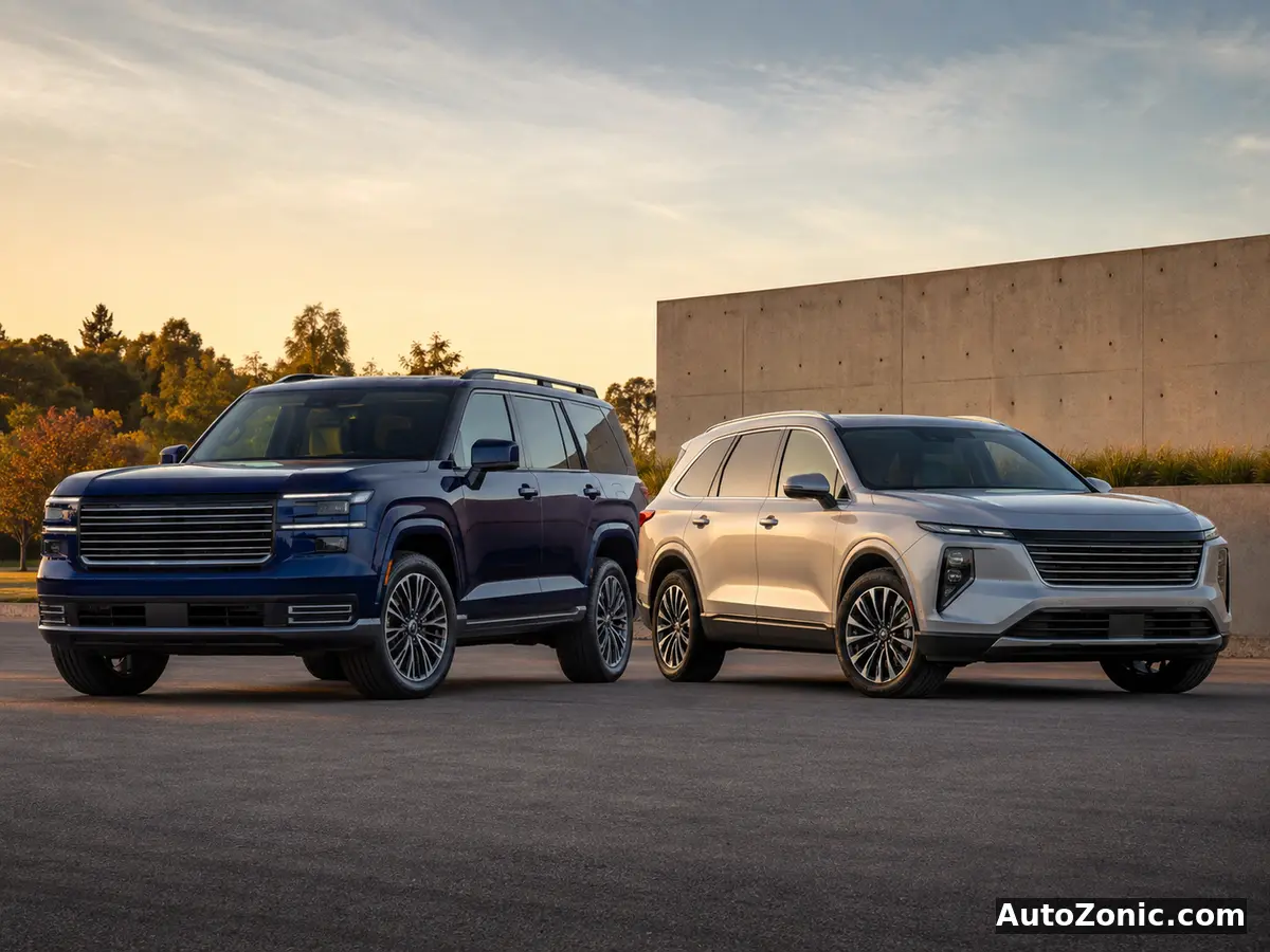 Illustrative side-by-side view for the 2026 GMC Acadia and Toyota Highlander size comparison